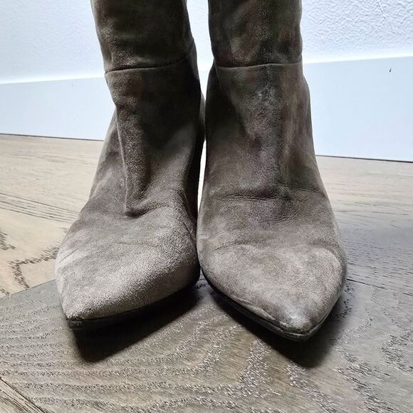 Tamara Mellon Icon 75 Knee High Nappa Suede Heeled Slouch Boot in Moss Gray - Picture 2 of 14